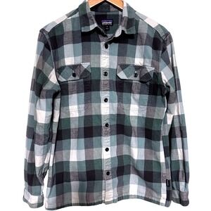 Patagonia Mens M Organic Cotton Fjord Flannel Shirt Long Sleeve Green Blue Plaid